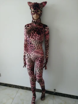 Новая ткань Бархат красный тигр Хэллоуин косплей комбинезон костюм Необычный комбинезон полное боди может съемная маска перчатки для ног 5