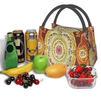 Французский ковер Aubusson, изолированная сумка для ланча, винтажный портативный термоохладитель, ланч-бокс для еды, кемпинг на открытом воздухе, путешествия 5